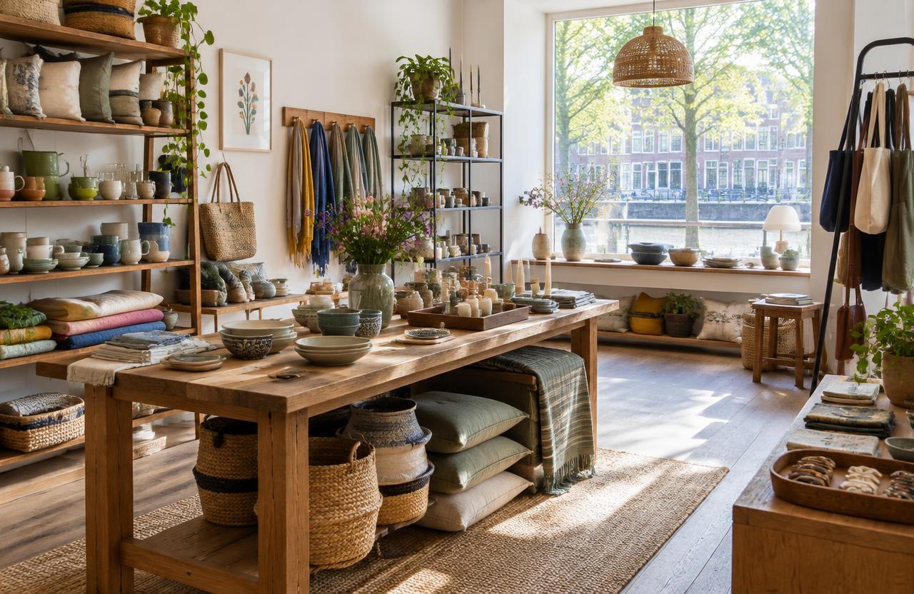 Fictieve lokale winkel met verzorgd aanbod — conceptbeeld